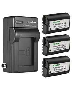 Kastar 3-Pack DMW-BLK22 Battery and AC Wall Charger Replacement for Panasonic Lumix GH5 II Mirrorless Digital Camera, Panasonic Lumix GH6 Mirrorless Digital Camera