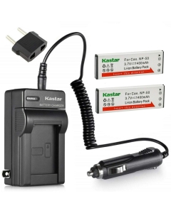 Kastar 2-Pack Battery and AC Charger with Car Adapter Compatible with Casio NP-50 CNP-50 NP-50DBA Battery, Exilim Hi-Zoom EX-V7, Exilim Hi-Zoom EX-V7SR, Exilim Hi-Zoom EX-V8, Exilim Hi-Zoom EX-V8SR
