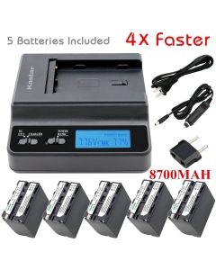 Kastar Ultra Fast Charger(4X faster) Kit and Battery (5-Pack 8700mAh) for Sony NP-F975, NP-F970, NP-F960, NP-F950 work with Sony CCD-SC65, CCD-TR940, CCD-TR3300, CCD-TRV615, CCD-TRV815, DCR-VX2100, DSR-PD150, DSR-PD170, FDR-AX1, HDR-AX2000, HDR-FX1, HDR-F
