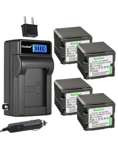 Kastar 4-Pack VW-VBG260 Battery and LCD AC Charger Compatible with Panasonic AG-HMC153MC, AG-HMC155, AG-HMR10, AG-HMR10E, AG-HMR10P, AG-HSC1U, HDC-DX1, HDC-DX1EG-S, HDC-DX1GK, HDC-DX1P, HDC-DX1-S