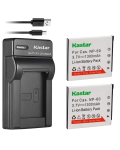 Kastar Battery (X2) & Slim USB Charger for Cas NP-60 CNP60 Exilim Zoom EX-Z19 EX-Z19BK EX-Z19GN EX-Z19LP EX-Z19PK EX-Z19SR EX-Z20 EX-Z85VP EX-Z85 EX-Z85BE EX-Z85BK EX-Z85BN Digital Camera