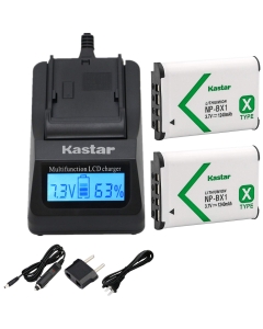 Kastar Fast Charger and Battery (2-Pack) Replacement for Sony NP-BX1, M8, DSC-HX50V, HX300, RX1, RX1R, RX100, RX100M, RX100M3, WX300, HDR-AS10, AS15, AS30V, AS100V, AS100VR, CX240, MV1, PJ275 Camera