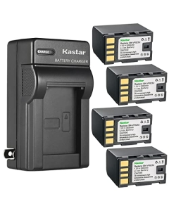 Kastar 4-Pack Battery and AC Wall Charger Replacement for JVC GZ-MG130EK GZ-MG130EX GZ-MG130U GZ-MG130US GZ-MG131 GZ-MG131EK GZ-MG131EX GZ-MG131US GZ-MG132 GZ-MG132EK GZ-MG132EX GZ-MG132US GZ-MG133