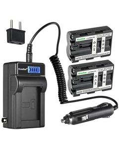 Kastar 2-Pack NP-FM500 Battery and LCD AC Charger Compatible with Sony DSLR-A300K/N, DSLR-A300X, DSLR-A350, α350, Alpha A350, DSLR-A350B, DSLR-A350H, DSLR-A350K, DSLR-A350X, DSLR-A450, α450 Cameras