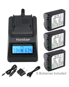 Kastar Ultra Fast Charger(3X faster) Kit and Battery (3-Pack) for CGR-S006, CGR-S006A1B, CGA-S006, DMW-BMA7 work with Panasonic Lumix DMC-FZ18, DMC-FZ28, DMC-FZ30, DMC-FZ35, DMC-FZ38, DMC-FZ50, DMC-FZ7, DMC-FZ8 Cameras [Over 3x faster than a normal charge