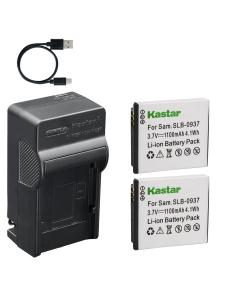 Kastar 2-Pack Battery and AC & USB-C Charger Compatible with SLB-0937 Camera for Samsung CL5 CL50 CL80 I8 L730 L735 L830 NV4 NV33 ST10 Digital Camera