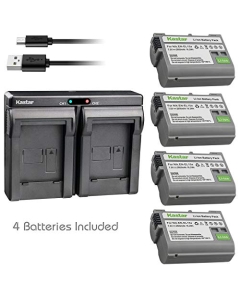 Kastar 4 Pack Battery and Slim Dual USB Charger Compatible with Nikon EN-EL15 Nikon EN-EL15a Nikon EN-EL15e Battery, Nikon MH-25 Nikon MH-25A Charger, Nikon Nikon D800 Nikon D7100 Nikon Z6 Nikon Z7