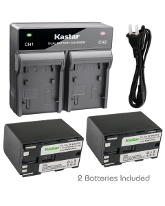 Kastar 2x Battery + Fast Dual Charger for Canon BP-970 BP-945 BP-975, G30Hi G35Hi G45Hi G1000 G1500 G2000 GL1 GL-1 GL2 GL-2 MV1 MV10 MV10i MV20 MV20i MV100 MV200 MV200i Optura Optura Pi Ultura Vistura