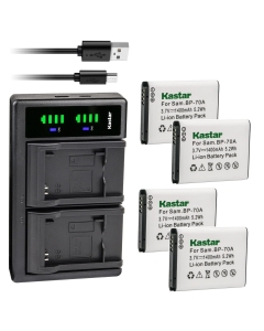 Kastar 4-Pack BP-70A Battery and LTD2 USB Charger Replacement for Samsung ES95, ES96, ES99, MV800, PL100, PL101, PL120, PL121, PL170, PL171, PL20, PL200, PL201, PL21, PL80, PL81, PL90, PL91 Camera