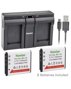 Kastar 2X Battery + USB Dual Charger for Cas NP-110 NP-160 JVC BN-VG212 BN-VG212U and Cas Exilim EX Series, JVC GZ-V500 GZ-V500BEU GZ-V500BU GZ-V500BUS GZ-V515BEU GZ-V675 GZ-V570 GZ-V590 GZ-V700