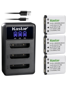 Kastar 3 Pack Battery and LCD Triple USB Charger Compatible with Olympus FE-290 FE-300 FE-320 FE-330 FE-340 FE-350 FE-360 FE-3000 FE-3010 FE-4000 FE-4010 FE-4030 FE-4050 FE-5000 FE-5010 FE-5020