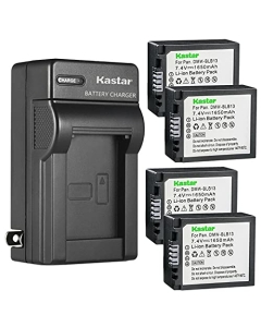 Kastar 4-Pack Battery and AC Wall Charger Replacement for Panasonic DMW-BLB13, DMW-BLB13E, DMW-BLB13GK, DMW-BLB13PP Battery, DE-A49, DE-A49A, DE-A49B, DE-A49C Charger, Lumix DMC-GF1EG DMC-GF1GH Camera