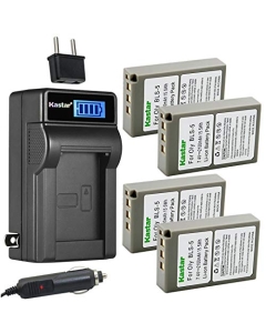 Kastar 4-Pack Battery and LCD AC Charger Compatible with Olympus BLS-5, PS-BLS5, BLS-50, Olympus E-PL10, E-PM1, E-PM2, Stylus 1, Stylus 1s, OM-D E-M10, OM-D E-M10 Mark II, OM-D E-M10 Mark III Cameras