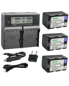 Kastar 3-Pack SSL-JVC50 Battery and CH04 LCD Dual Fast Charger Compatible with JVC GY-HM250 GY-HM250SP, GY-HM600, GY-HM600E, GY-HM600EC, GY-HM620U, GY-HM650, GY-HM650U, GY-HM650SC Camera