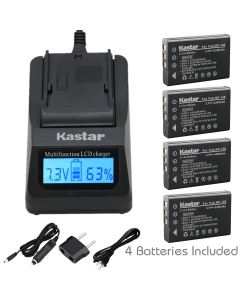 Kastar Fast Charger + Battery 4 Pack for Fujifilm NP-120 FinePix 603, F10, F11, KYOCERA Contax Tvs, RICOH Caplio 300G, Caplio 400G Wide, Caplio Pro G3, Caplio R330, Caplio RR10, Caplio RR30 Caplio RX