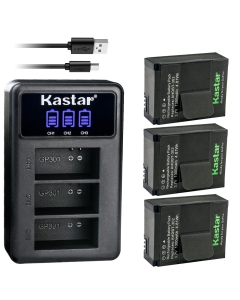 Kastar 3 Pack Battery and LCD Triple USB Charger Compatible with GoPro AHDBT-301, AHDBT-302, GoPro HD HERO3 White Edition/Silver Edition, GoPro HD HERO3 Black Edition, GoPro HD HERO3+ Black Edition