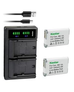 Kastar 2-Pack Battery and LTD2 USB Charger Replacement for Canon NB-12L NB-12LH Battery, Canon CB-2LG CB-2LGE Charger, Canon PowerShot G1 X Mark II, PowerShot N100, VIXIA mini X (LEGRIA mini X) Camera