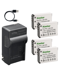 Kastar 4-Pack Battery and AC & USB-C Charger, Compatible with LB-070 Battery, for Kodak PixPro AZ651 AZ652 AZ901 Astro Zoom PIXPRO S1 S-1 and Minolta MN67Z MN67Z-BK 67X Optical Zoom Cameras