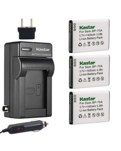 Kastar Battery 3X + Charger for Samsung BP-70A BP70A ST90 ST95 ST100 ST150F ST700 ST6500 SL50 SL600 SL605 SL630 WB30F WB35F WB50F ES70 ES80 MV800 DV150F PL20 PL80 PL120 PL170 PL200 TL105 TL110 TL205