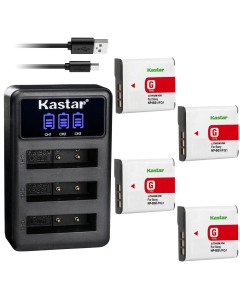 Kastar 4 Pack NP-BG1 Battery and LCD Triple USB Charger Compatible with Sony DSC-HX30V, DSC-N1, DSC-N2, DSC-T20, DSC-T25, DSC-T100, DSC-W100, DSC-W110, DSC-W115, DSC-W120, DSC-W125 Digital Camera