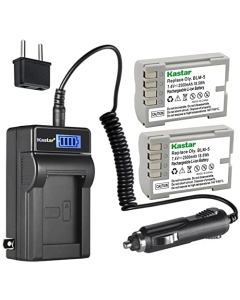 Kastar 2-Pack Battery and LCD AC Charger Compatible with Olympus BLM-5 PS-BLM5 EA-BLM5 Battery, Olympus BCM-5 Charger, Olympus E-1 E1, E-3 E3, E-30 E30, E-5 E5 Camera, Olympus HLD-4 Battery Grip