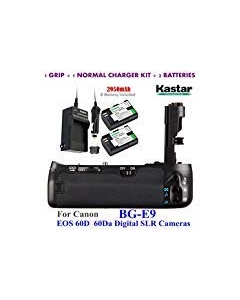 Kastar Pro Multi-Power Vertical Battery Grip (Replacement for BG-E9) + 2X LP-E6 Replacement Batteries + Charger Kit for EOS 60D 60Da Digital SLR Cameras