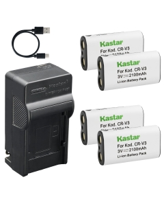 Kastar 4-Pack CR-V3 Rechargeable Battery and AC & USB-C Charger Compatible with Kodak EasyShare CX4200 CX6330 DX6490 Z700 Z710 Olympus C-700UZ C-750UZ SP-350 Digital Cameras