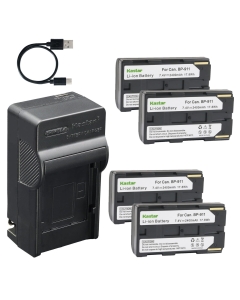 Kastar 4-Pack Battery and AC & USB-C Charger, Compatible with Canon BP-911, XF100 XF105 XF200 XF205 XF300 XF305 XF400 XF405 C100 C300 C500 XH-A1 XH-G1 XL1 XL2 GL1 GL2 XM2 and More Camcorders