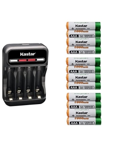 Kastar 12-Pack AAAJ 1.2V 1000mAh Ni-MH Battery and CMH4 Charger Compatible with Panasonic 1.2V 550mAh HHR-4DPA/4B HHR-55AAABU, Panasonic 1.2V 650mAh HHR-65AAABU, Panasonic 1.2V 750mAh HHR-75AAA/BU