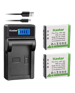 Kastar Battery (X2) & LCD Slim USB Charger for Fujifilm NP-50 BC-50 BC-45W and Fuji FinePix F200EXR F75EXR F70EXR F100fd F60fd F50fd XF1 XP100 XP150 XP170 X20 F605EXR F660EXR F775EXR F900EXR Cameras