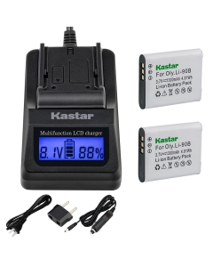 Kastar Ultra Fast Charger Kit and Battery (2-Pack) for Olympus LI-90B, LI-92B, UC-90 and Olympus SH-1, SH-50 iHS, SH-60, SP-100, SP-100EE, Tough TG-1 iHS, Tough TG-2 iHS, Tough TG-3, XZ-2 his Cameras