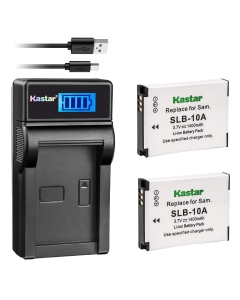 Kastar Battery (X2) & LCD USB Charger for Samsung SLB-10A JVC BN-VH105 and Digimax ES55 ES60 EX2F L100 L110 L210 L310W M100 PL50 PL51 PL55 PL60 PL65 PL70 WB250F WB500 WB700 WB750 WB800F WB850F WB2100
