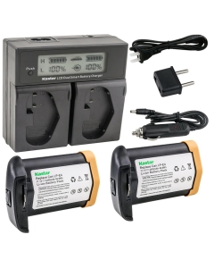 Kastar 2-Pack LPE4 Battery 11.1V 4400mAh and AC LCD Dual Fast Charger Compatible with Canon LP-E4 LPE4, US 5751B002 Battery, Canon LC-E4 LC-E4N Charger, Canon EOS 1D Mark IV, Mark 4 Camera