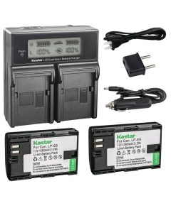 Kastar LCD Dual Smart Fast Charger & 2 x Battery for Canon LP-E6 LPE6 and Canon 70D, 5D Mark II and III, 80D, 7D Mark II, 60D, 6D, 7D DSLR Cameras BG-E14, BG-E13, BG-E11, BG-E9, BG-E7, BG-E6 Grips