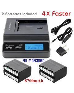 Kastar Ultra Fast Charger(4X Faster) Kit and Battery (2-Pack) for Sony NP-F970 NP-F960 F960 and DCR-VX2100 HDR-AX2000 FX1 FX7 FX1000 HVR-HD1000U V1U Z1P Z1U Z5U Z7U FS100U FS700U and LED Video Light