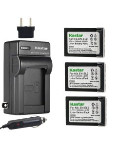 Kastar Battery (3-Pack) and Charger Replacement for Nik EN-EL2, Compatible with Nik Coolpix 2500, Coolpix 3500, Coolpix SQ500 Digital Cameras