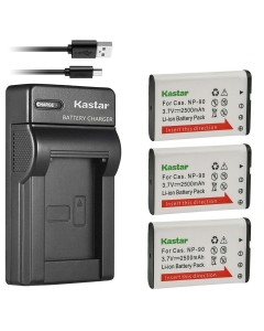 Kastar 3-Pack Battery and Slim USB Charger Compatible with Casio NP-90 NP-90DBA Battery, BC-90L Charger, Casio Exilim EX-FH100 EX-FH100BK, EX-H10, EX-H15, Exilim EX-H20 EX-H20G EX-H20GBK EX-H20GSR