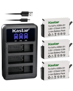 Kastar 3 Pack Battery and LCD Triple USB Charger Compatible with GoPro Camera ASBBA-001 Fusion Battery, GoPro ASBBA-001 Battery, Gopro Fusion 360-Degree Action Camera, Gopro Fusion VR 360 Camera