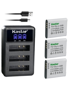 Kastar 3 Pack Battery and LCD Triple USB Charger Compatible with Olympus Stylus TG-1, Stylus TG-1 iHS, Stylus TG-2 iHS, Stylus TG-2, Stylus TG-3, Stylus TG-4, Stylus TG-5, Stylus TG-Tracker Cameras