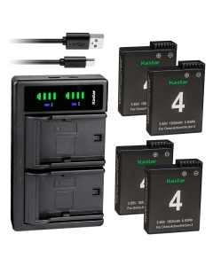 Kastar 4-Pack Battery and LTD2 USB Charger Compatible with DJI Osmo Action 3/4/5 Pro Battery, DJI Osmo Action 3, Action 4, Action 5 Pro Sport Camera