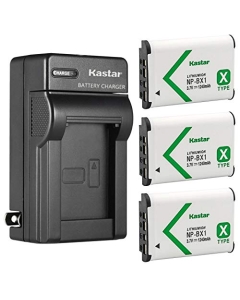 Kastar 3-Pack NP-BX1 Battery and AC Wall Charger Replacement for Sony HDR-MV1, HDR-PJ240, HDR-PJ240E, HDR-PJ270, Cyber-Shot DSC-RX1R II RX1RM2 DSC-HX99 DSC-RX1 Camera, Sony Shooting Grip VCT-SGR1