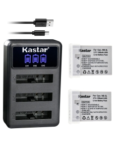 Kastar 2 Pack Battery and LCD Triple USB Charger Compatible with Canon NB-5L NB5L, NB-5LH NB5LH, 1135B001 Battery, CB-2LX CB-2LXE Charger, Digital IXUS 800 IS, Digital IXUS 850 IS, Digital IXUS 860 IS