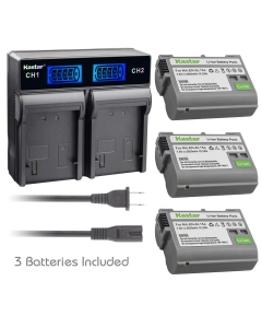 Kastar 3 Pack Battery and LCD Dual Rapid Battery Charger Compatible with Nikon EN-EL15 Nikon EN-EL15a Battery Nikon MH-25 Nikon MH-25A Charger Nikon 1 V1 Nikon D850 Nikon Z6 Nikon Z7 Nikon Z7Q3 Camera