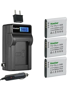 Kastar 3-Pack Li-90B Li-92B Battery and LCD AC Charger Compatible with Olympus Stylus TG-1, Stylus TG-1 iHS, Stylus TG-2 iHS, Stylus TG-2, Stylus TG-3, Stylus TG-4, Stylus TG-5, Stylus TG-Tracker