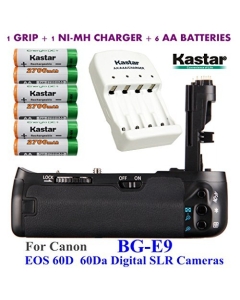 Kastar Pro Multi-Power Vertical Battery Grip (Replacement for BG-E9) + 6X AA NI-MH Batteries(2700mAh) + NI-MH Charger for EOS 60D 60Da Digital SLR Cameras