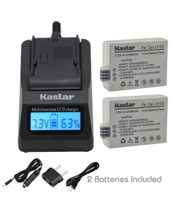Kastar Ultra Fast Charger(3X Faster) Kit and Battery (2-Pack) for LP-E5, LC-E5E Work with EOS 450D, 500D, 1000D, Kiss F, Kiss X2, Kiss X3, Rebel XS, Rebel XSi, Rebel T1i Digital Cameras