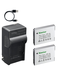 Kastar 2-Pack Battery and AC & USB-C Charger, Compatible with Canon NB-6L, Minolta NP-6L, PowerShot D S SD SX Series, IXUS IXY Series, Lecran NEZINI Kids Cameras, Minolta Digital, Came-TV Headsets