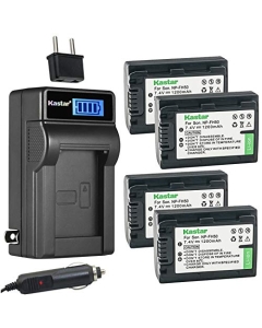 Kastar 4-Pack NP-FH50 Battery and LCD AC Charger Compatible with Sony DCR-HC7 DCR-HC8 DCR-HC85 DCR-HC94 DCR-HC96 DCR-SR10 DCR-SR11 DCR-SR12 DCR-SR100 DCR-SR190 DCR-SR200 DCR-SR210 DCR-SR220 Cameras