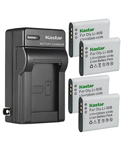 Kastar 4-Pack Battery and AC Wall Charger Replacement for Olympus Li-90B Li-92B Battery, LI-90C UC-90 Charger, Olympus Stylus TG-5, Stylus TG-Tracker, OM SYSTEM Tough TG-6, OM SYSTEM Tough TG-7 Camera