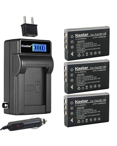 Kastar 3-Pack FNP-120 Battery and LCD AC Charger Compatible with FUJIFILM NP-120, NP-120B, Minolta MN80NV 1080P, CONTAX BP-1500S, KYOCER BP-1500S, CONTAX Tvs Digital Camera